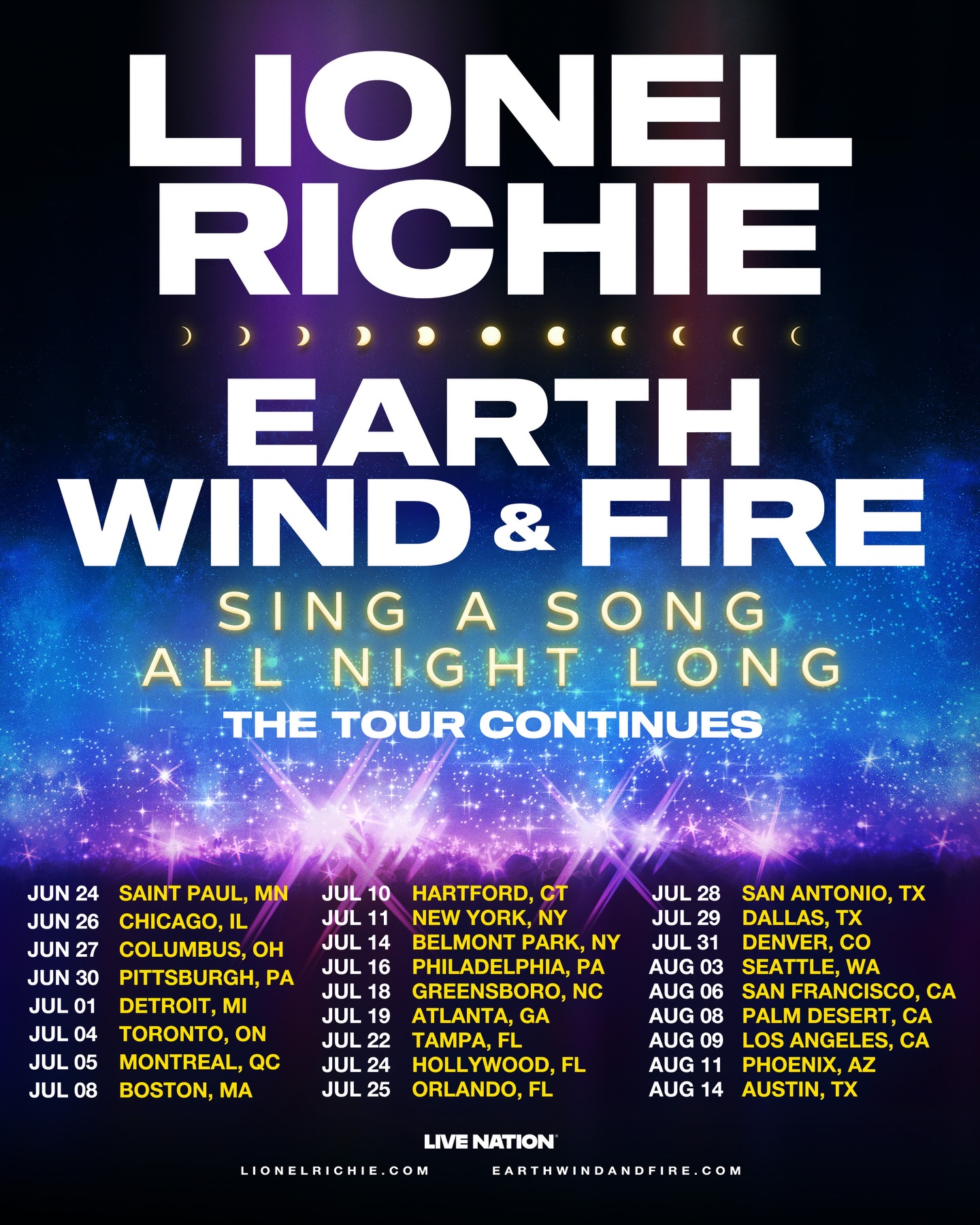 Lionel Richie Sing A Song All Night Long Tour Poster 2026